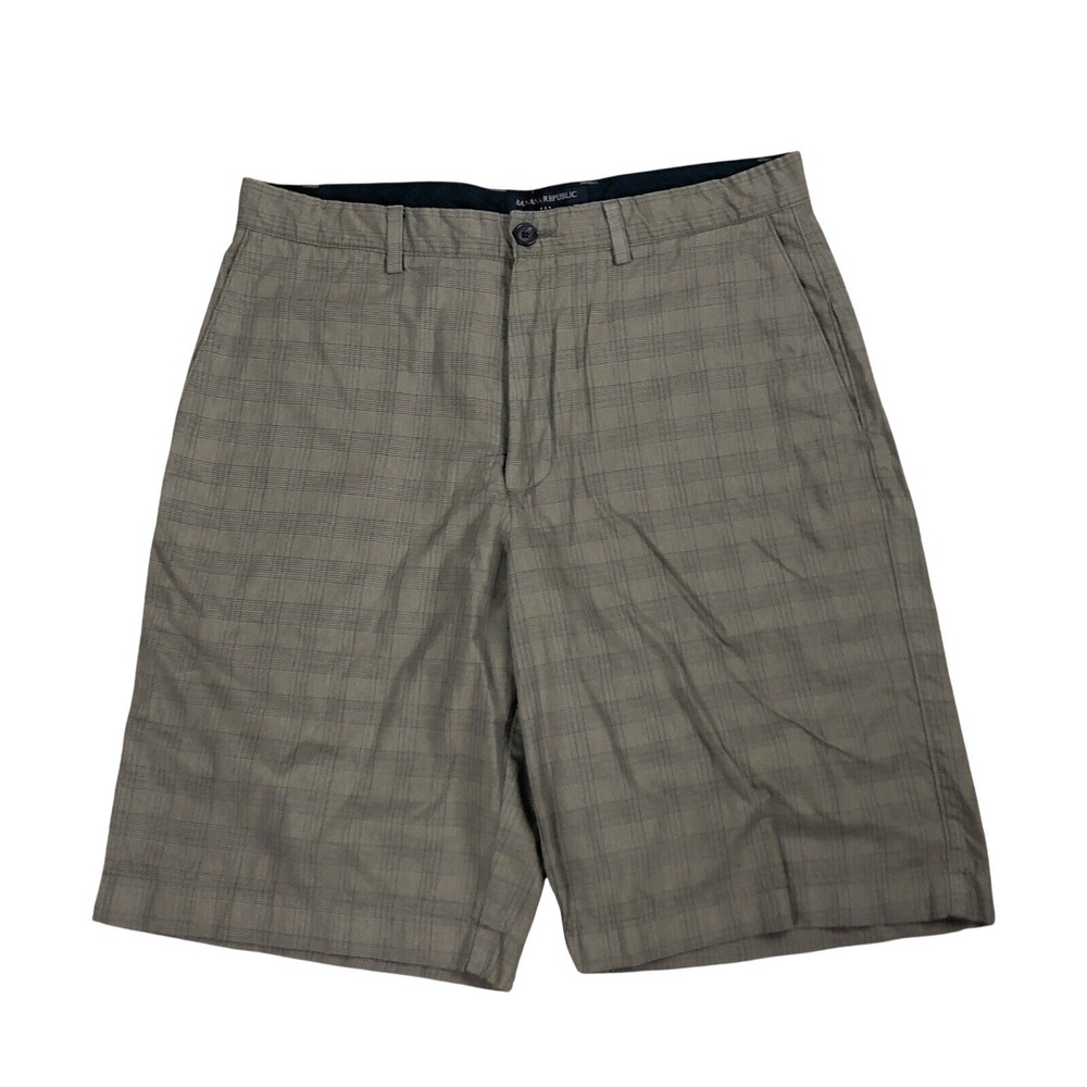 Banana Republic Plaid Flat Front Casual Shorts Size 34 Brown‎